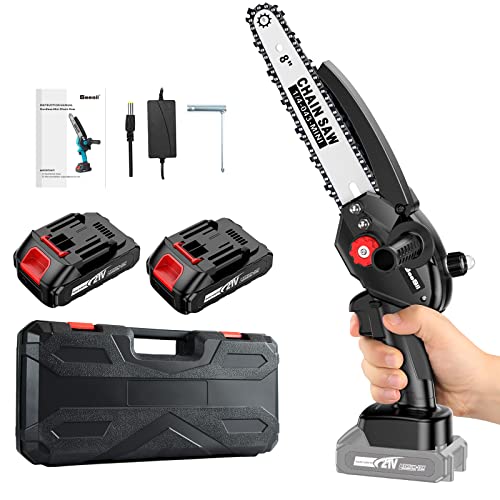 Seesii Mini Chainsaw 8inch Cordless Portable Handheld Chainsaw with 2 Batteries Oiler Chain Adjustment Upgraded Electric Brushless Chain Saw for Garden Branch Tree Cutting Pruning
